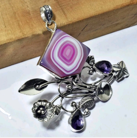 Jewelry - STERLING SILVER SOLAR AGATE AND AMETHYST PENDANT